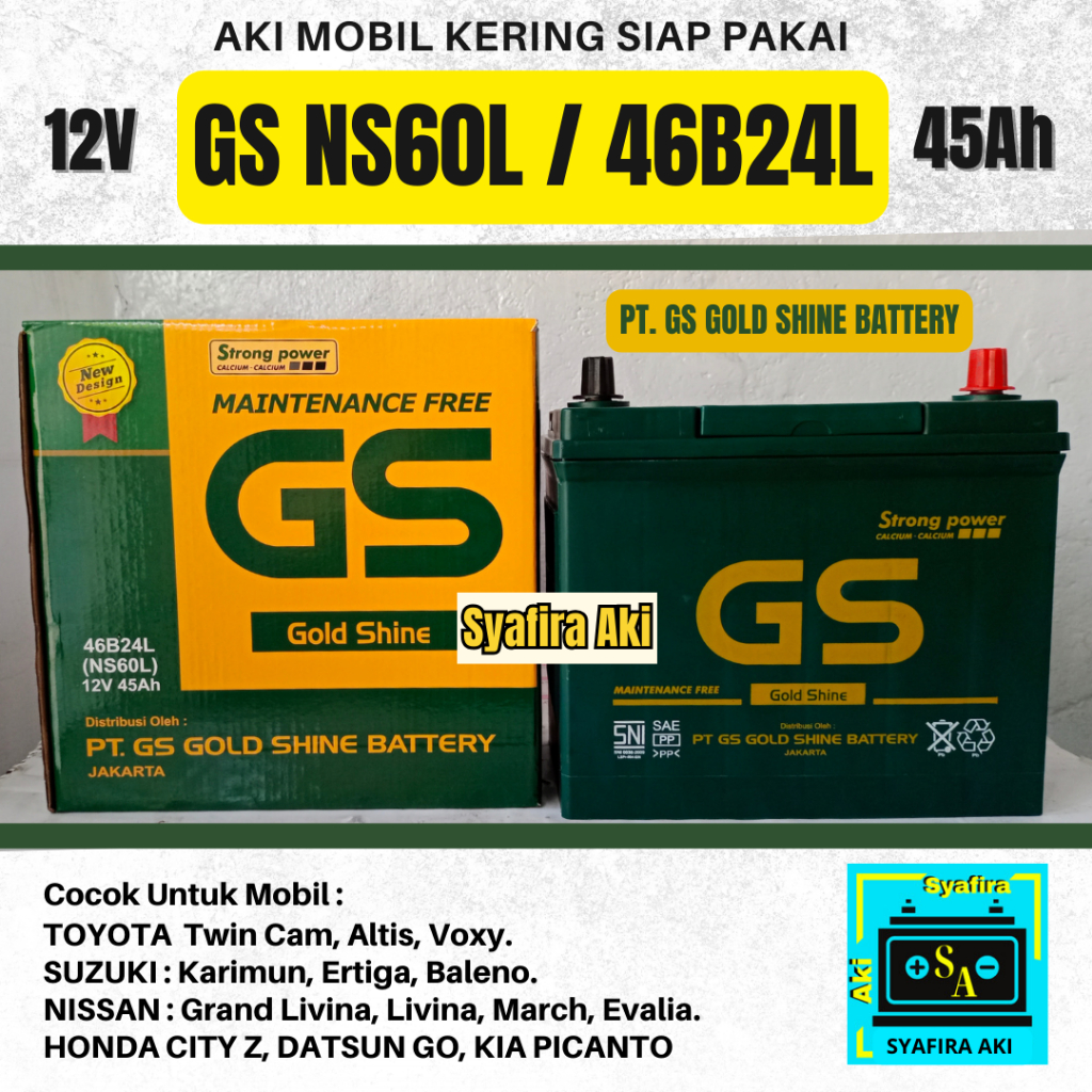 Aki Mobil GS MF NS60L / 46B24L 12V 55AMPER