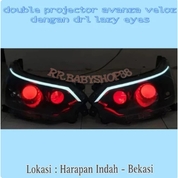 paket headlamp custom avanza veloz 2016 2017 double projector lazy eyes super terang - BILED