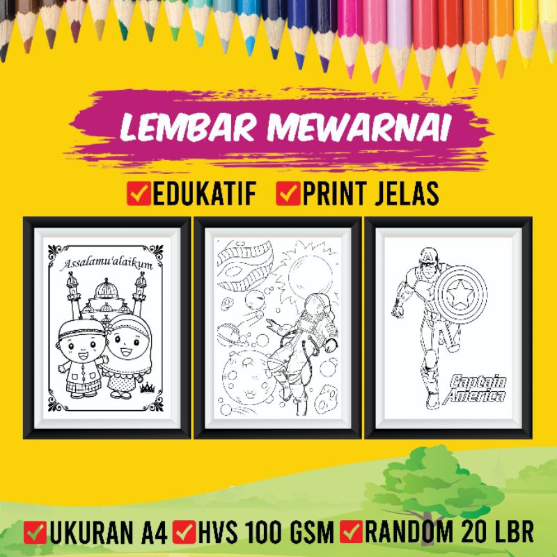 

20 Lembar Kertas Mewarnai Anak A4 Tebal 100gsm (TERMURAH) 99++ VARIASI
