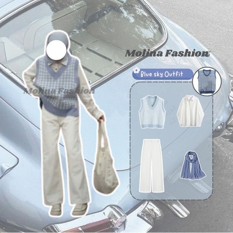 SET08 - ONESET 3in1, Outfit Korea, Set Korea, Ootd Korea, Vest Korea Sky blue
