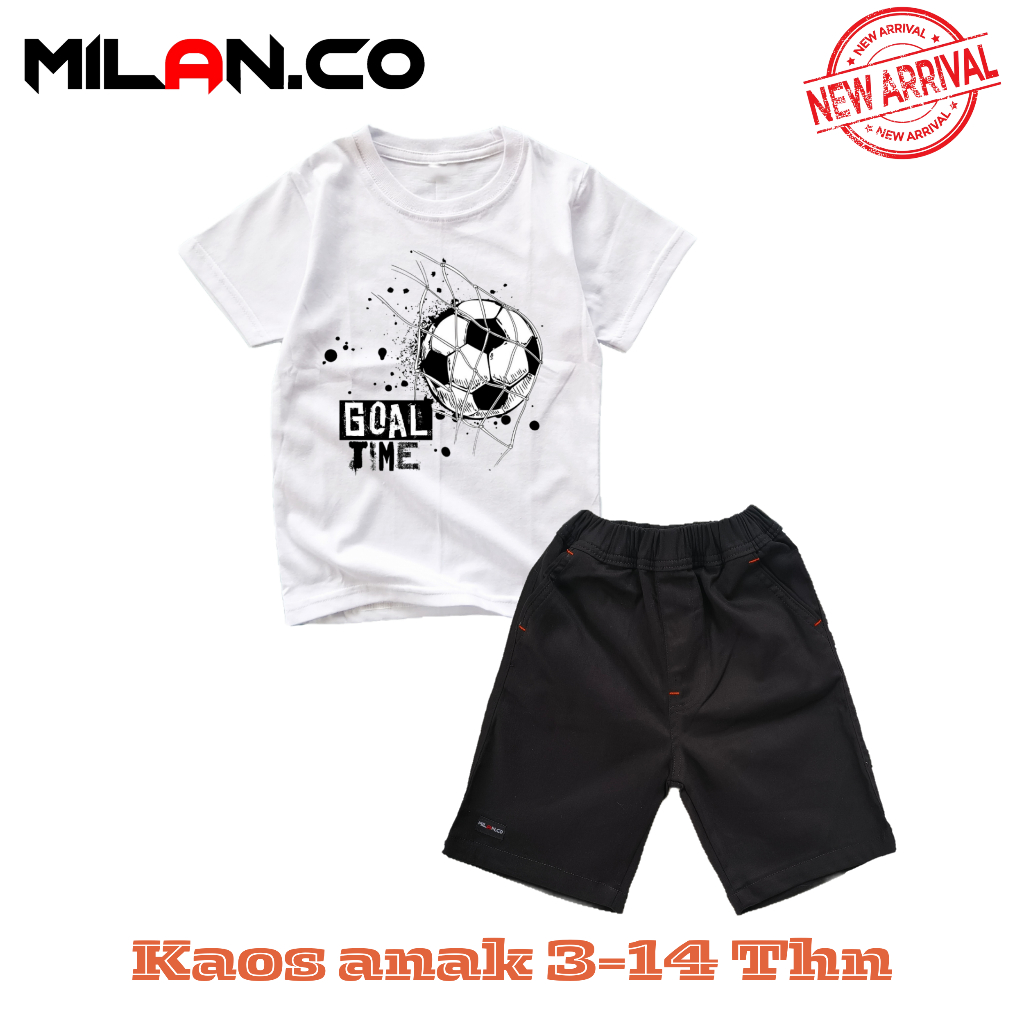 MILAN.CO - Setelan Kaos Anak Lengan Pendek Celana Chino Usia 3-14Tahun Tanggung Motif Bola Terlaris