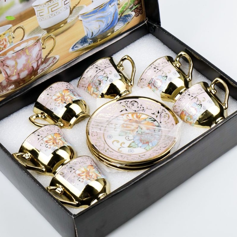 Cangkir Teko Keramik Piring Lepek Tatakan Kecil M Set 6 in 1 Tea Cup Teh Kopi Minum Dapur Hampers Ha