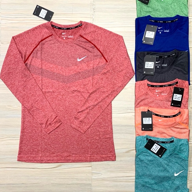 berkualitas TSHIRT KAOS IMPORT LENGAN PANJANG DRI FIT PREMIUM OLAHRAGA RUNNING MERAH BATA HIJAU MUDA