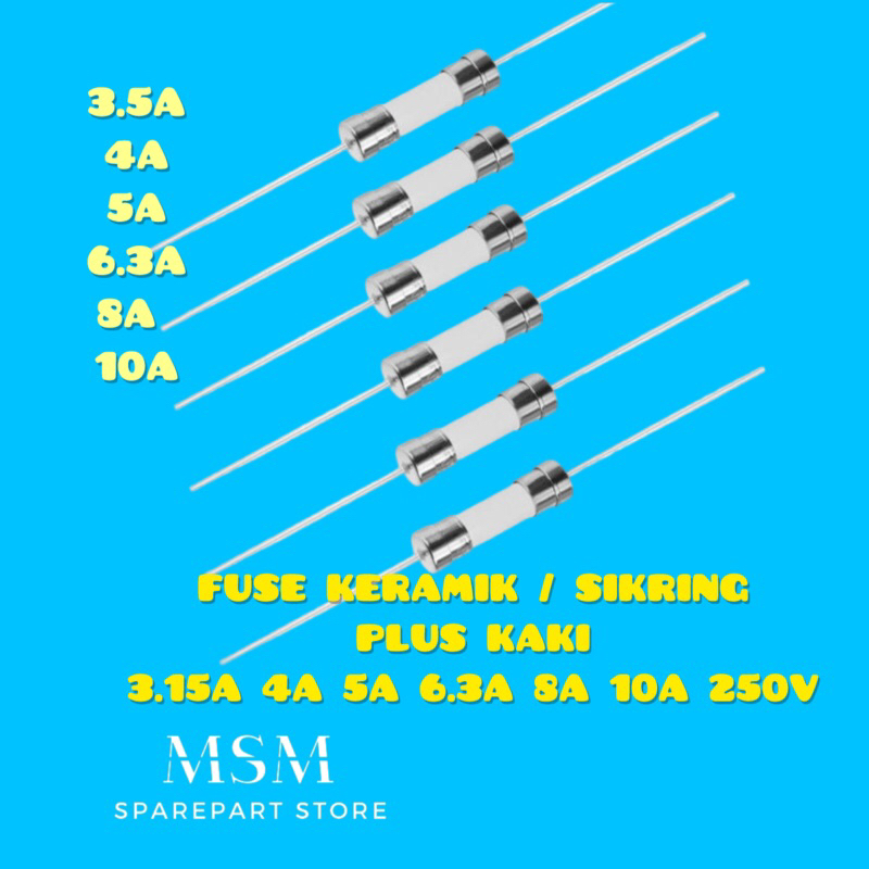 FUSE KERAMIK / SIKRING PLUS KAKI 3.15A 4A 5A 6.3A 8A 10A 250V