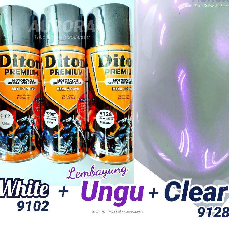 Super Premium  PAKET Diton Premium Putih White 912  Lembayung Violet 92  Clear Gloss 9128
