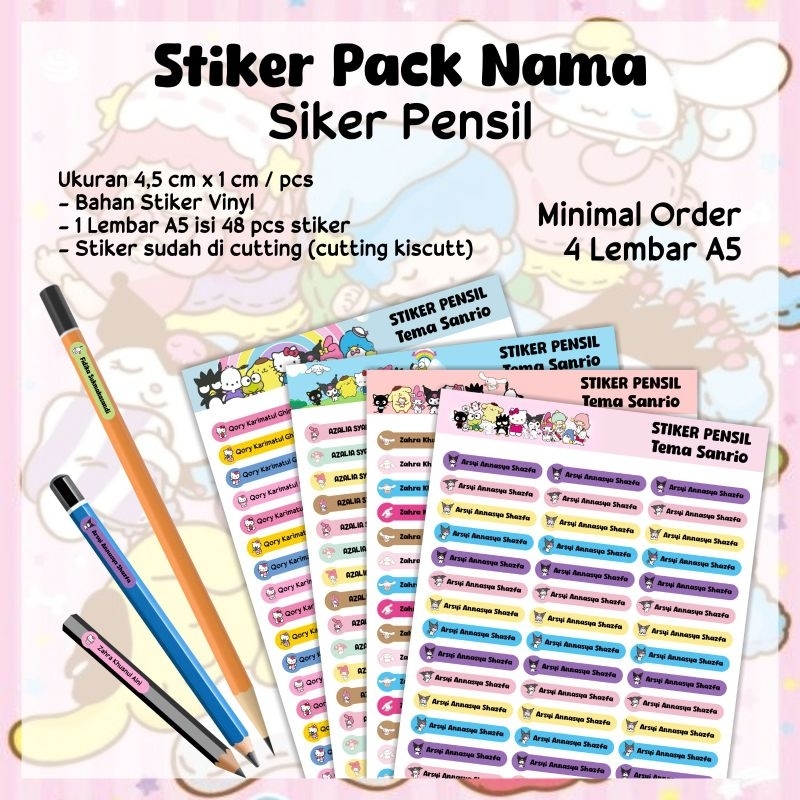 

Stiker Label Nama/stiker pack nama, stiker pencil karakter Sanrio