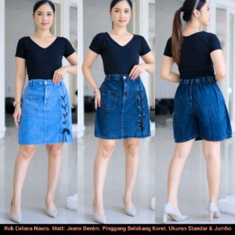 Rok Celana Jeans Naura model tali silang