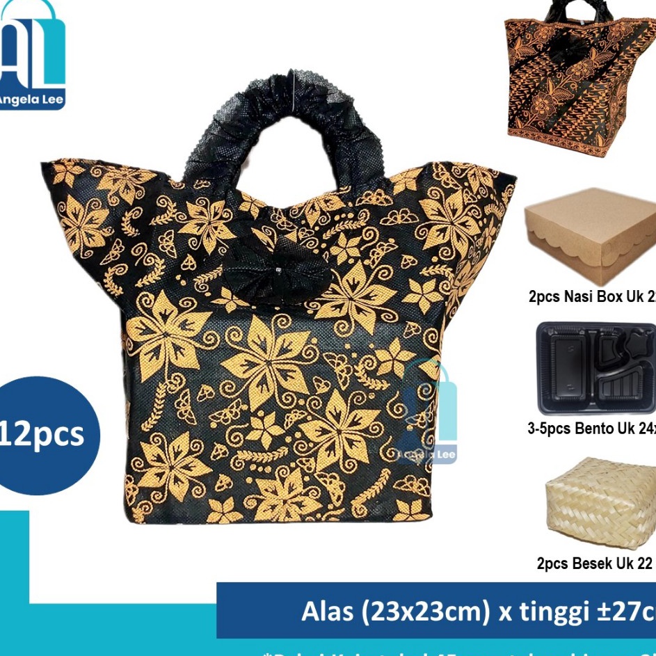 

Garansi Tukar Baru 12pcs Tas Kain Spunbond Pita u 2dus 22x22 Hajatan Syukuran Batik Bunga Hajatan Syukuran Tahlilan