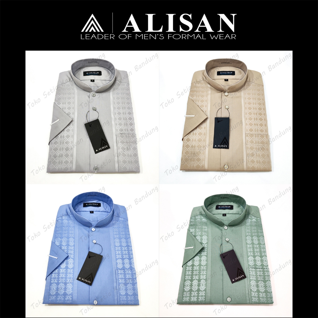 Koko ALISAN Bordir Regular fit Lengan PENDEK ( ABU , BIRU , COKLAT , SAGE )