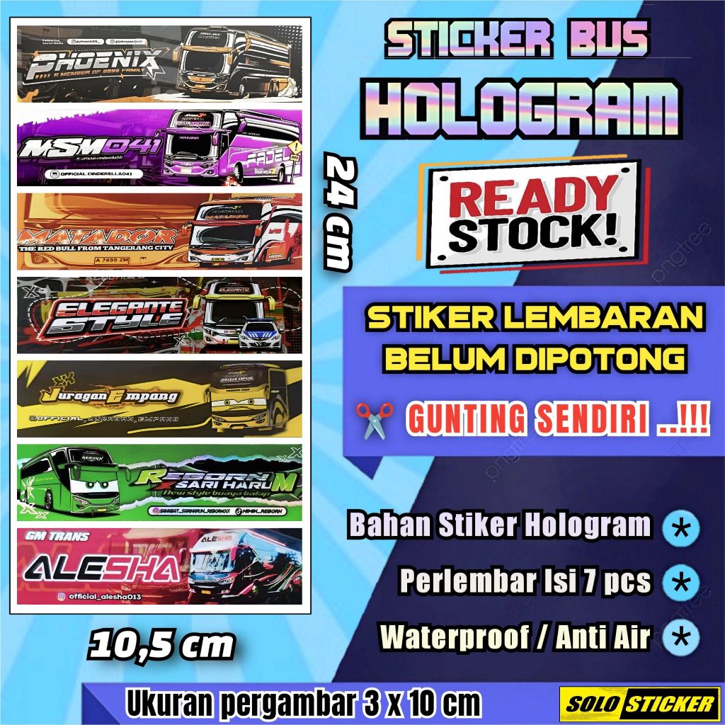 

Stiker Bus Hologram Lembaran Isi 7pc Sticker Bis Alesha Matador MSM Elegante Juragan Empang Phoenix