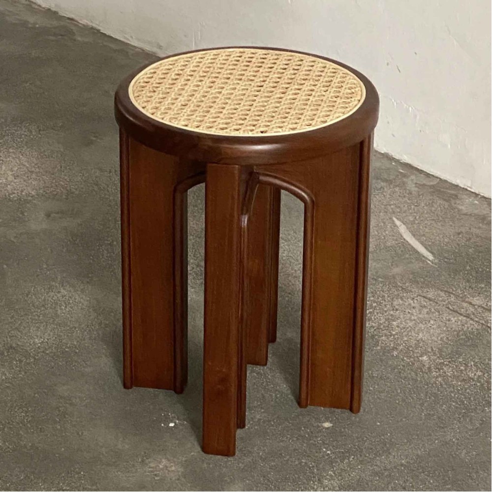Aman Stool Bangku Stool Bundar Kayu Jati Kombinasi Anyaman