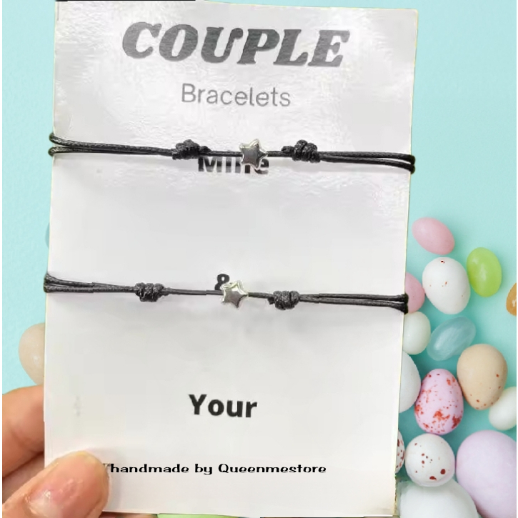 Gelang tali couple star silver I Gelang tali kulit korea