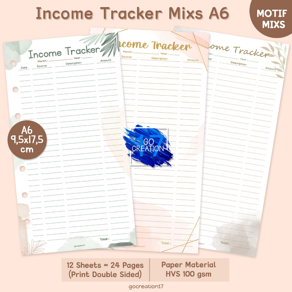 

Buku Planner Refill Kertas Binder Income Tracker Motif Premium A6