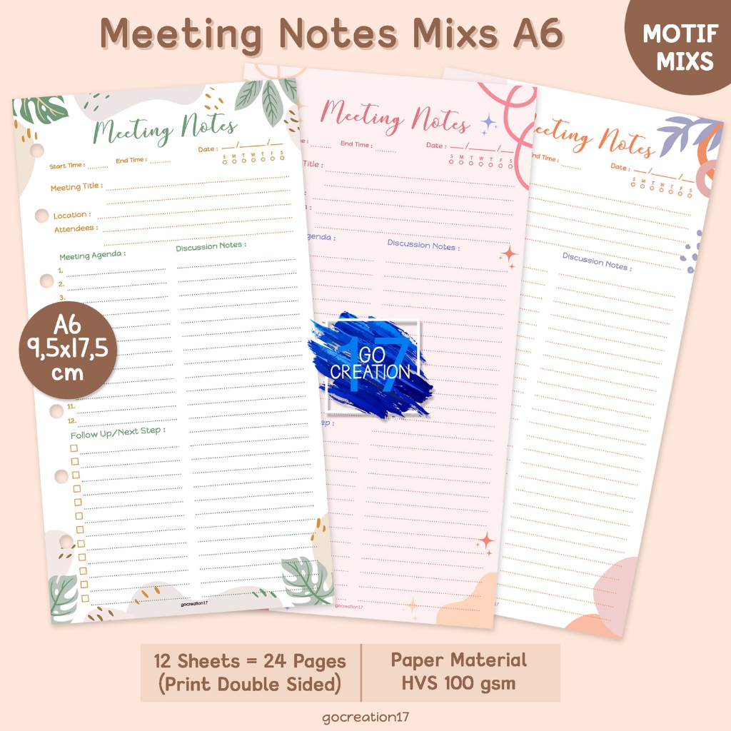 

Buku Planner Refill Kertas Binder Meeting Notes Motif Premium A6