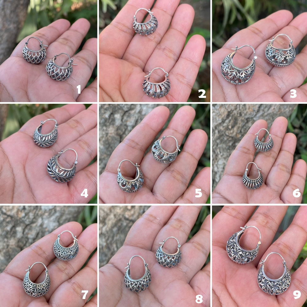 ANTING EARRINGS KRIUL KERANJANG HOOP PERAK SILVER BALI ASLI 925 MOTIF UKIR WANITA CUSTOM ELEGANT