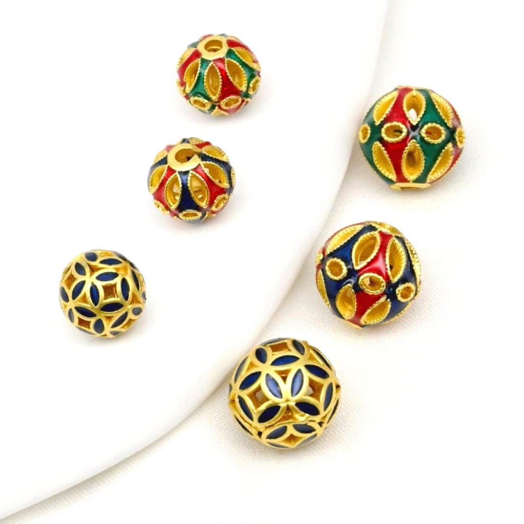 Alloy antique gold burnt blue Lotus hollow beaded diy handmade bracelet necklace earrings jewelry ac