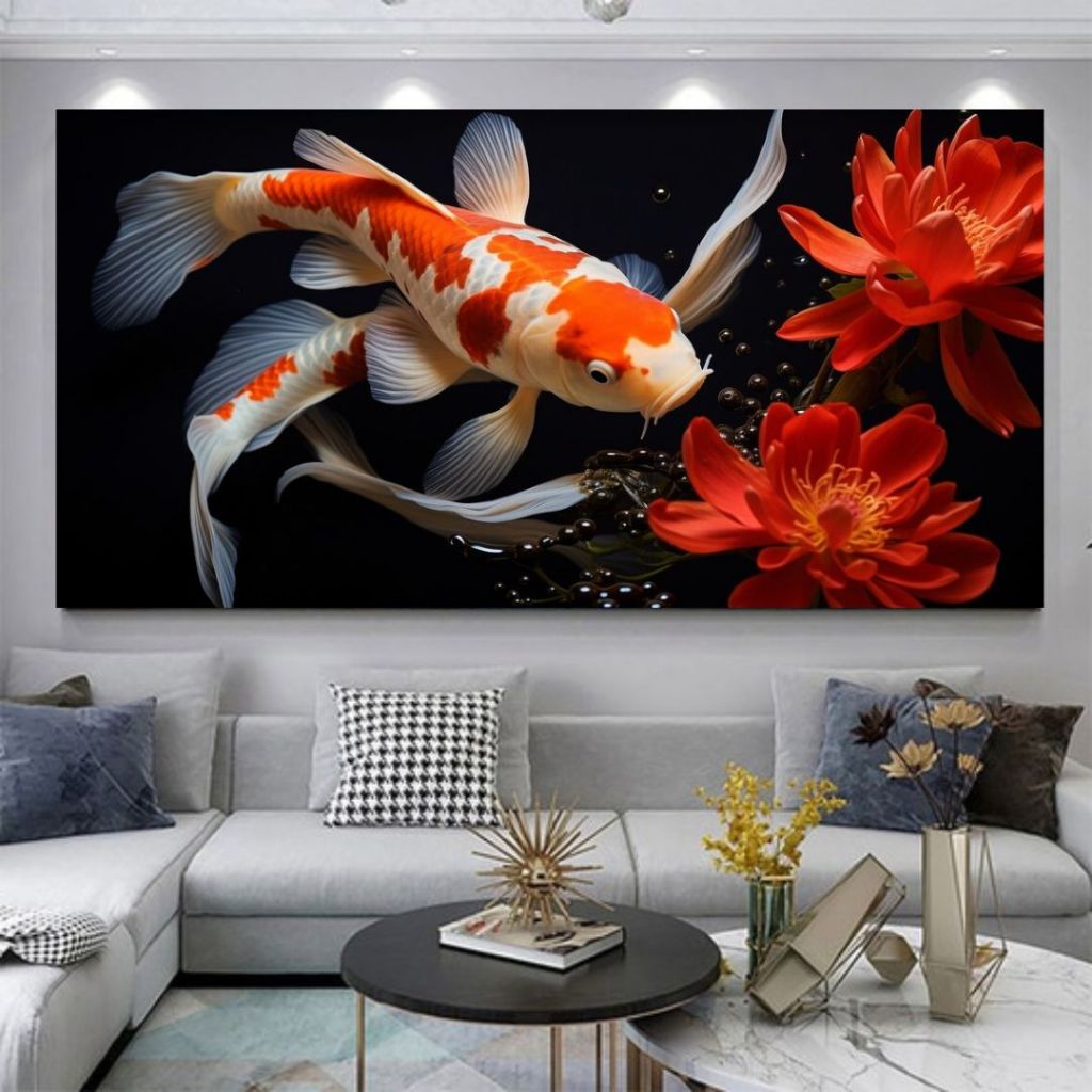 Poster Lukisan Modern Jumbo Foto IKAN KOI KEBERUNTUNGAN (UKURAN CEK SLIDE TERAKHIR)