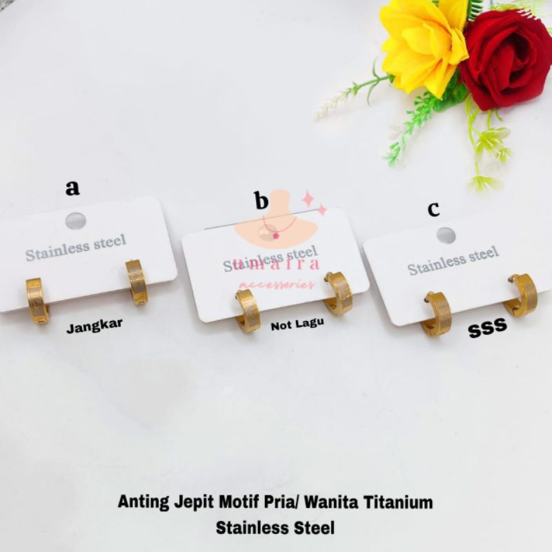 Anting Jepit Motif Pria Wanita - Anting Jepit Titanium - Anting Titani Jepit - Anting Titanium Asli