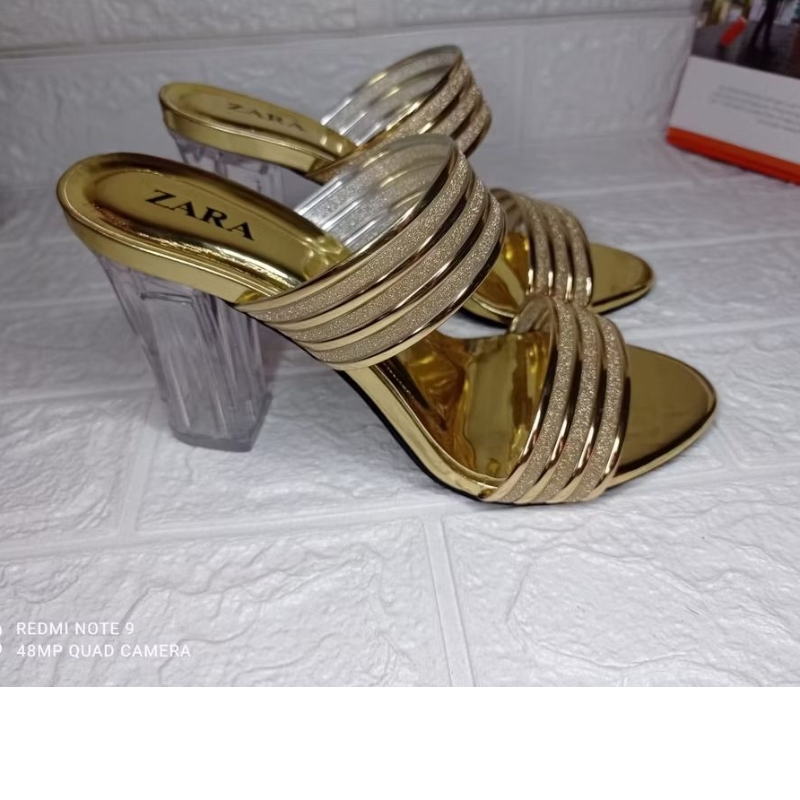 Sendal high hells hak kaca wanita 9cm ZARA jelly 3D