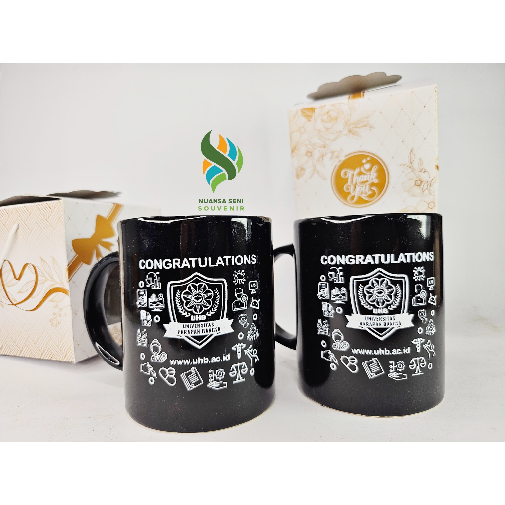 Souvenir Mug NK Keramik Warna Hitam Gelas Kopi Porselen Tumbler Minum Gagang Gelas Keramik Sablon