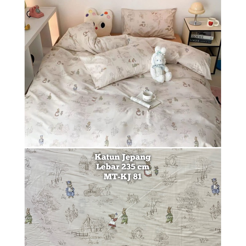 moon kain sprei meteran katun jepang lebar kain 235 cm motif bunny peter rabbit classic sketch cute 