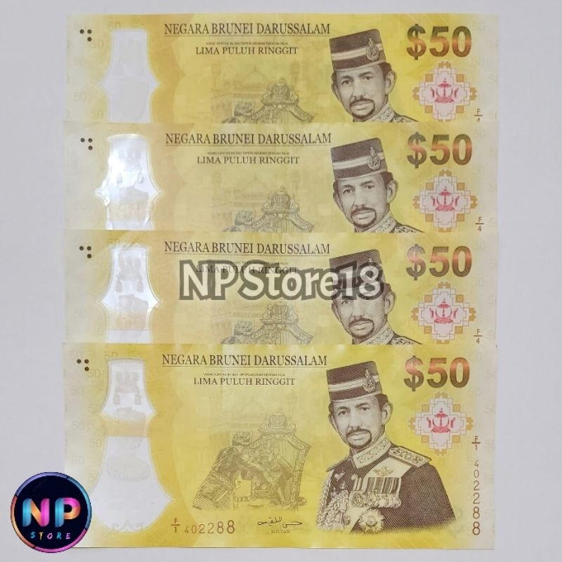 Souvenir Uang Asing Kuno Brunei Darussalam 50 Dolar Limited Edition Polymer