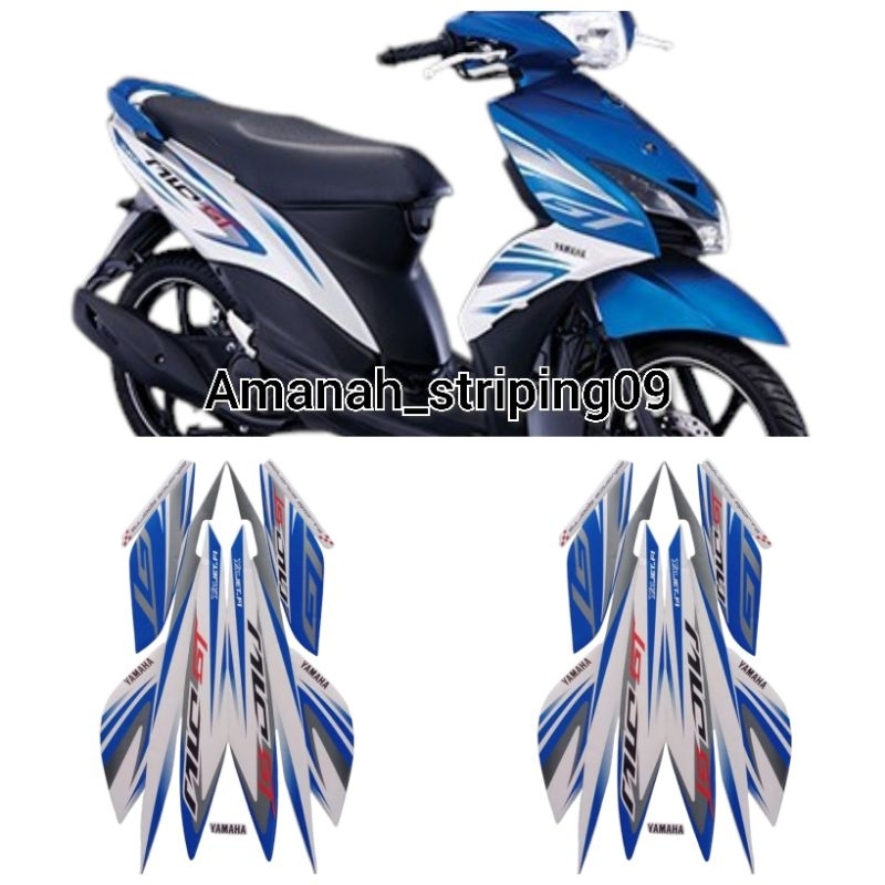 Lish lesh stiker striping standart motor YAMAHA MIO GT 2014 warna putih biru