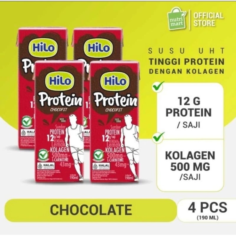 

4 Pcs Hilo Protein Chocofit UHT 190ml Susu cokelat dengan collagen