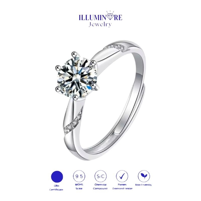 Illuminare-(100% Original) BM-RG16 Cincin Wanita Mewah Berlian Moissanite asli Perak Silver Sterling