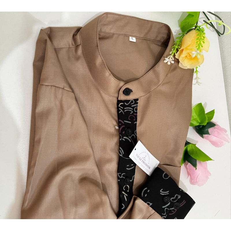kemeja koko kemeja pria atasan muslim baju koko lengan panjang baju koko pria warna coklat muda keme