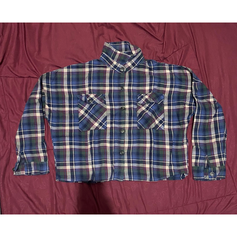 KEMEJA WANITA LENGAN PANJANG NAVY KOTAK KOTAK ATASAN WANITA PRELOVED