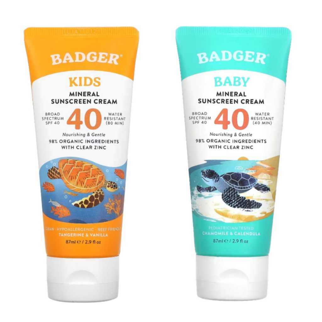 Badger Baby/ Kids Mineral Sunscreen SPF40++ Baby Chamomile & Calendula/ Kids Tangerine & Vanilla