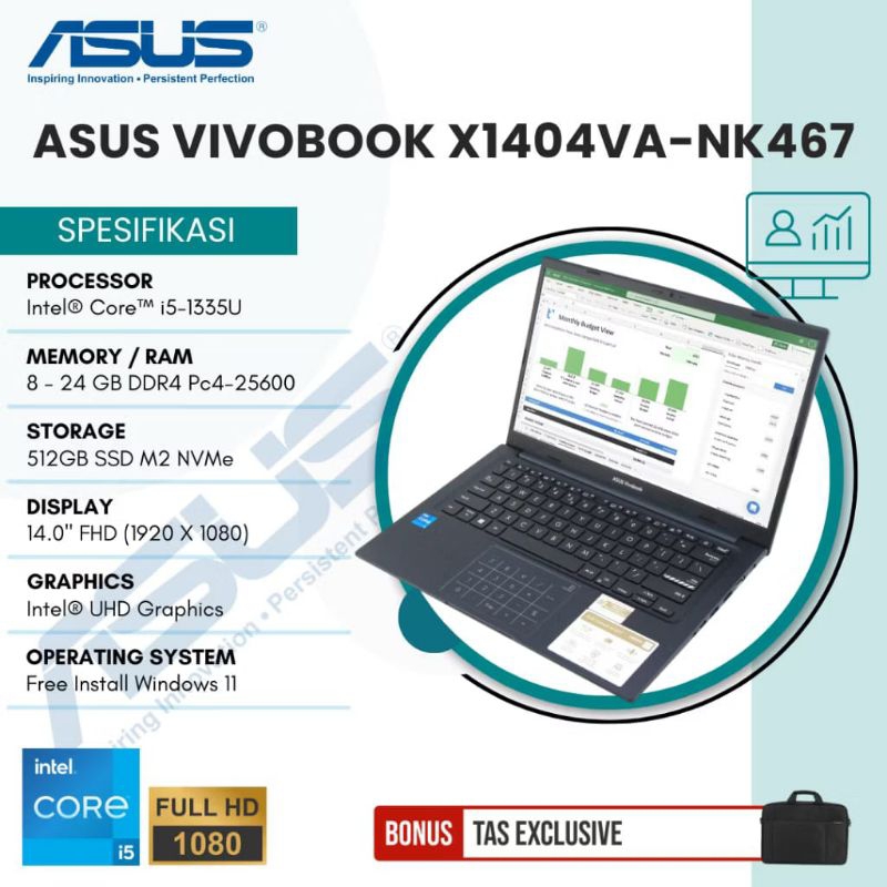 ASUS VIVOBOOK X1404VA INTEL i5 1335U 16GB 512SSD W11