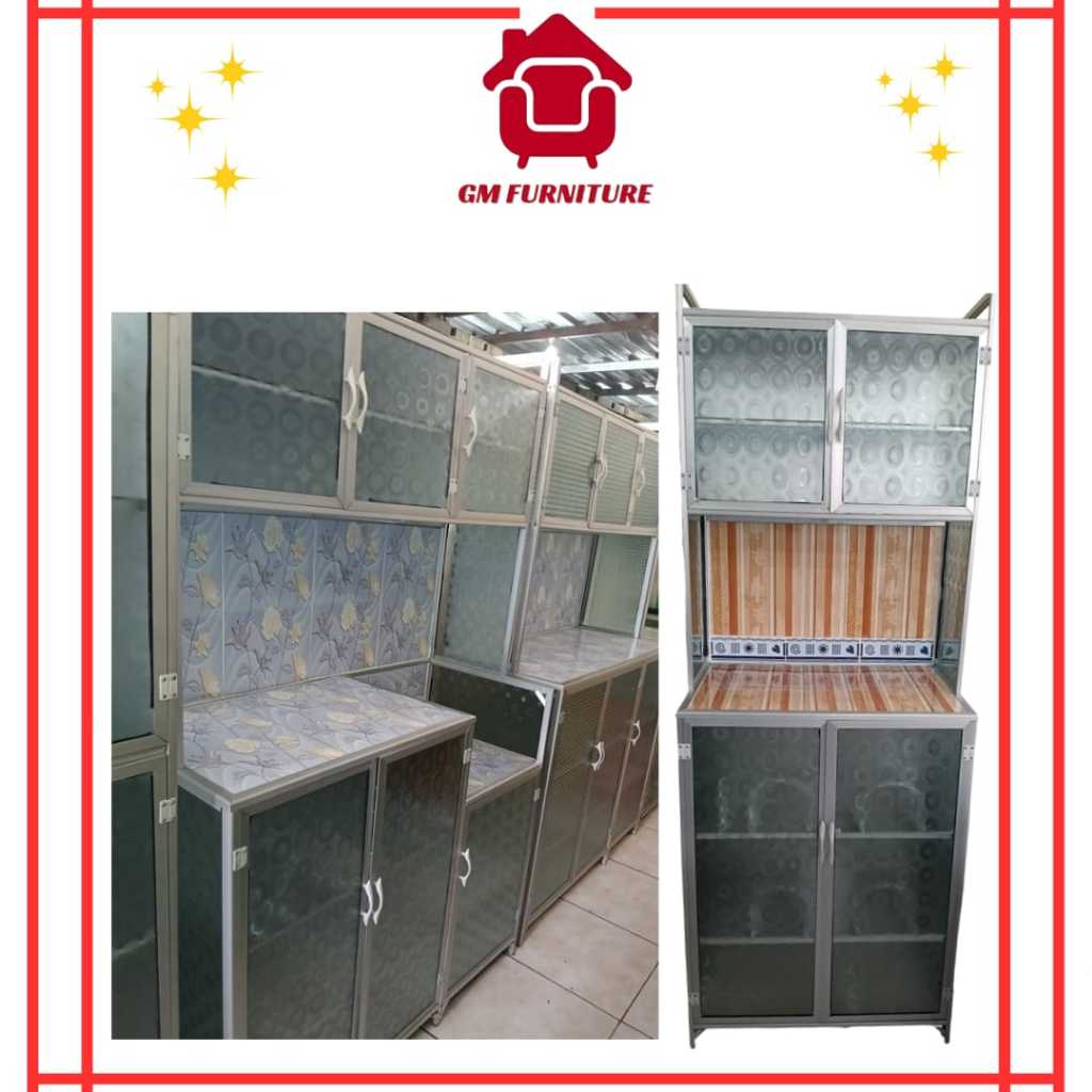 Lemari Piring Rak Piring Rak Dapur Almunium Keramik Kaca Aluminium Rak Piring 2 Pintu 3 Pintu