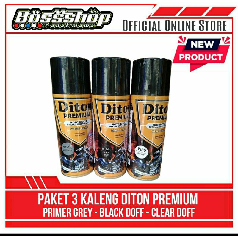 DITON | PAKET DITON PREMIUM 3 KALENG - EPOXY PRIMER GREY + BLACK DOFF+ CLEAR DOF