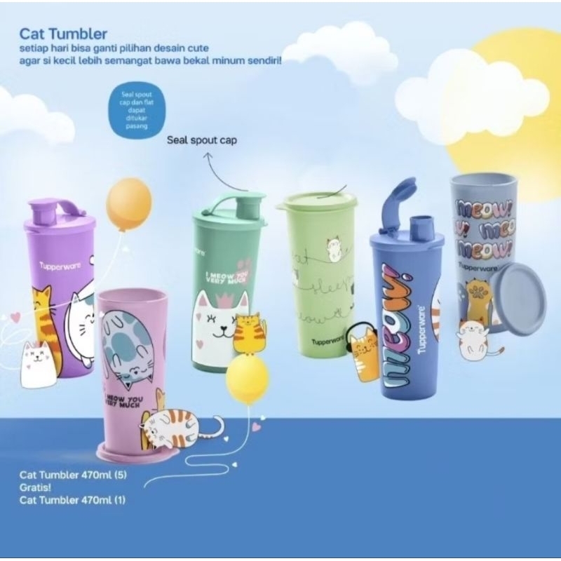 NEW Tumbler karakter motif CAT Tumbler Tupperware