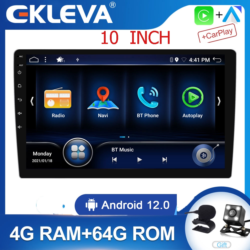 EKLEVA 10 Inch Universal Android 12 Head Unit Radio Mobil Stereo GPS Navi 4+64GB Carplay BT DAB Wifi