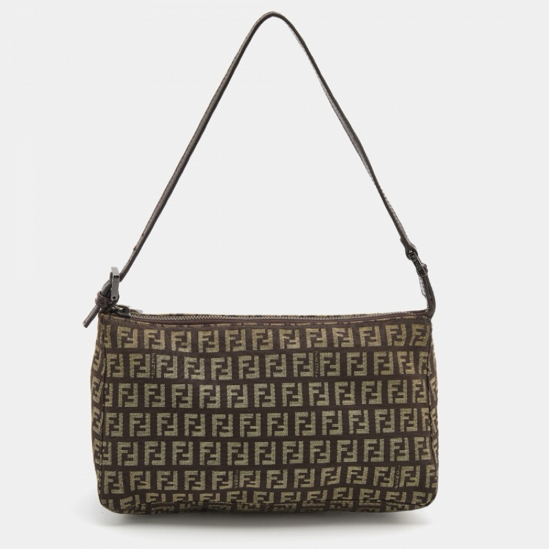 Fendi Sas BAGUETTE HOBO| Fendi Brown Zucchino Canvas Pochette Bag
