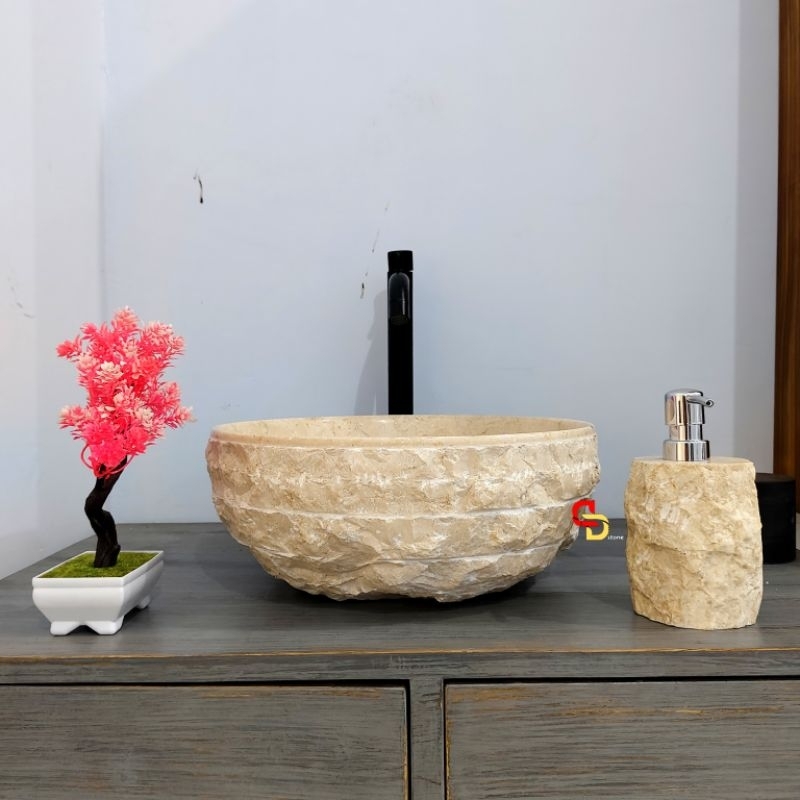 Wastafel cucitangan bowl | Mangkok alur abstrak | d 33 Minimalis Kamarmandi | Gratis packing kayu