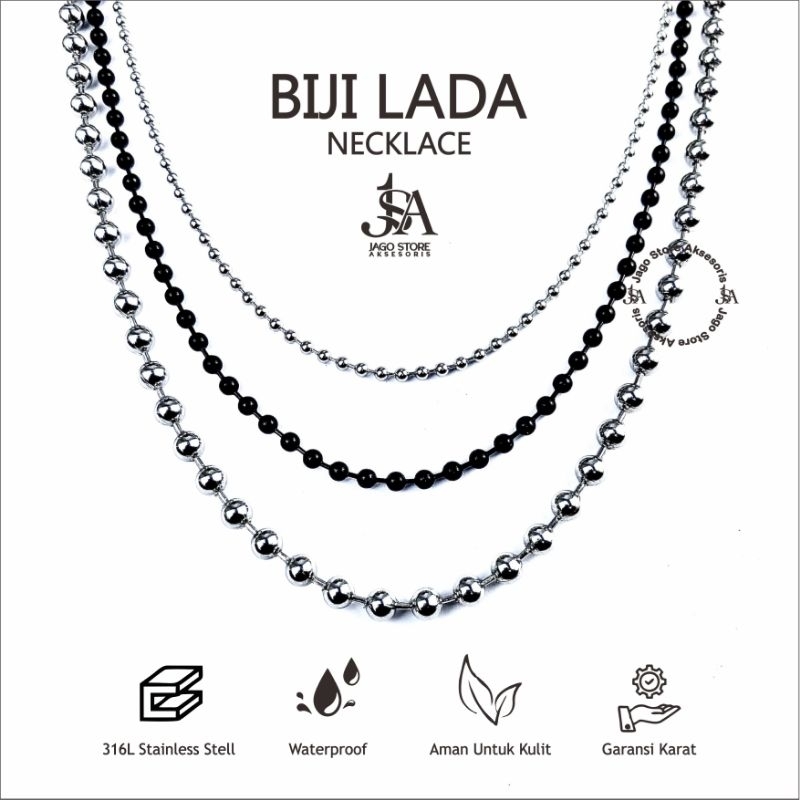 JAGOSA - Kalung Titanium Rantai Biji Lada Anti Karat Aksesoris Laki Laki Perempuan Keren