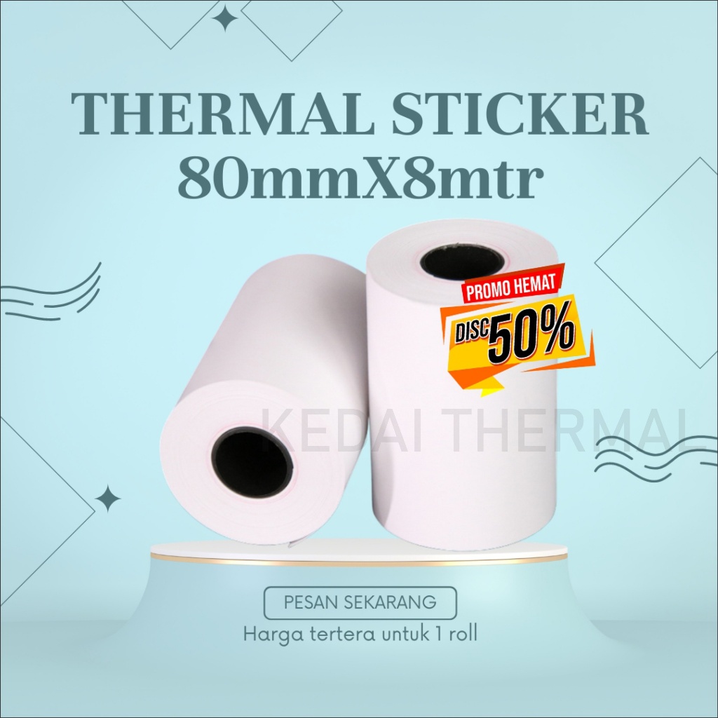 

KERTAS STIKER LABEL PRINTER THERMAL 80X40 80MM 80X8 METER CONTINUOUS 80X40MM 80 X 8 METER