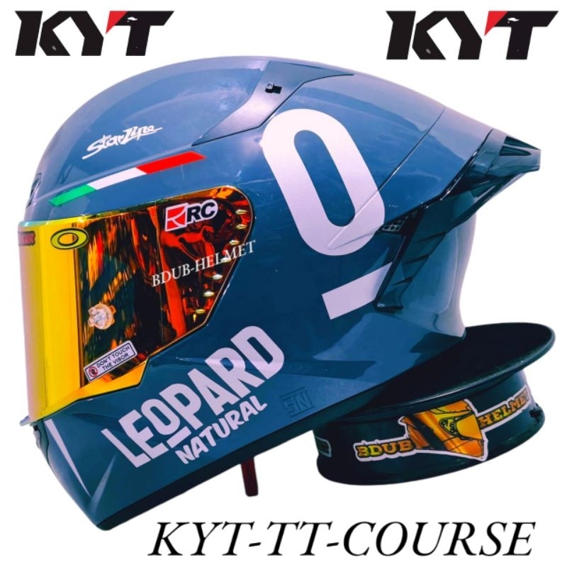 Helm KYT TT course gorila grey glos paket ganteng original KYT