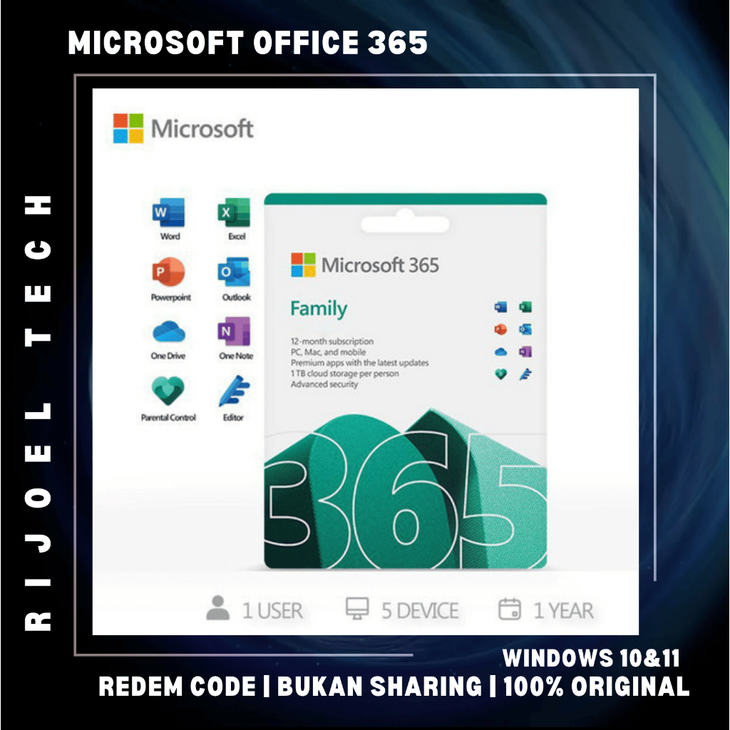 Microsoft Office 365 Family Original 1 User 5 Device 1 Tahun 1TB Cloud di Ainware akun pribadi