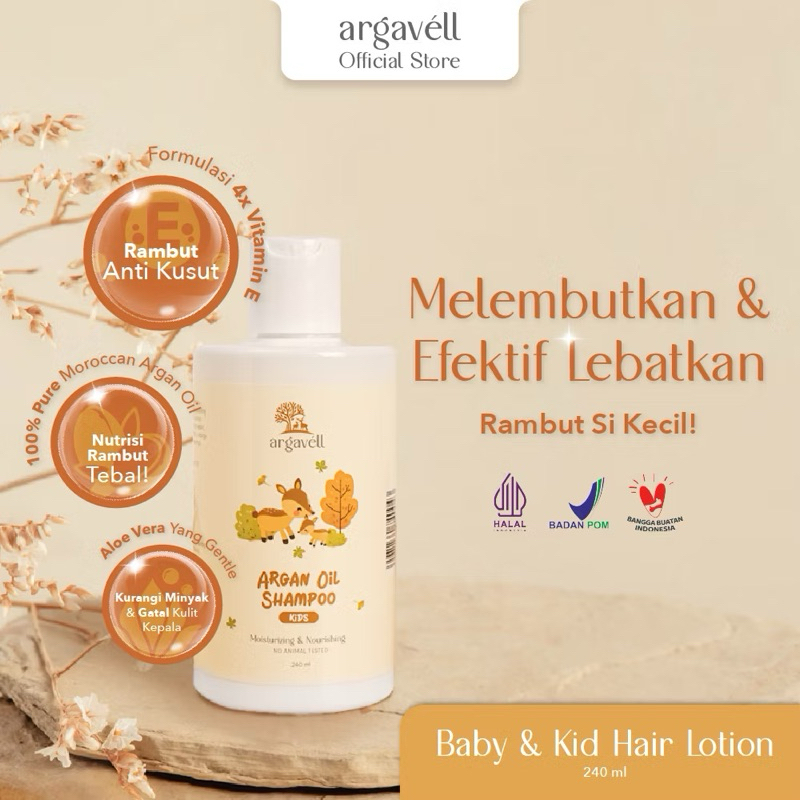 Argavel KIDS Argan SHAMPOO 240ml | shampoo bayi penumbuh rambut | shampoo anak rambut anti kusut | k