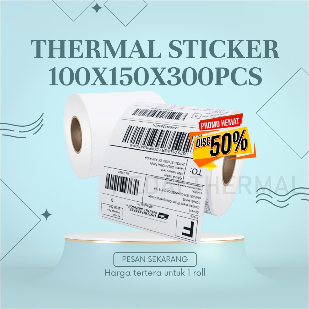 

KERTAS LABEL THERMAL STIKER RESI STICKER LABEL BARCODE ROLL UKURAN A6 100X150 MM ISI 300PCS 100X150MM ISI 300 PCS