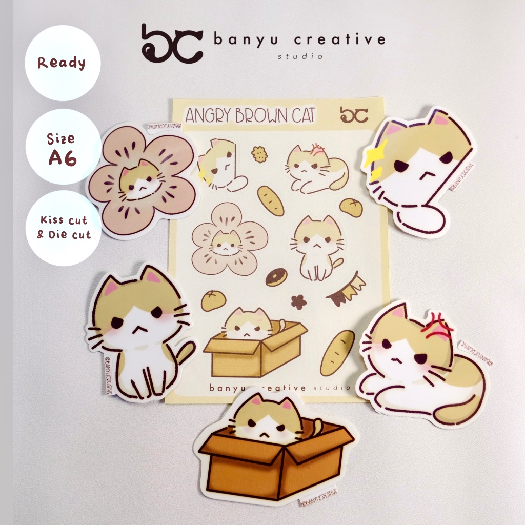 

Stiker kucing coklat | brown cat sticker | Sheet & die cut | dekorasi journal laptop casing