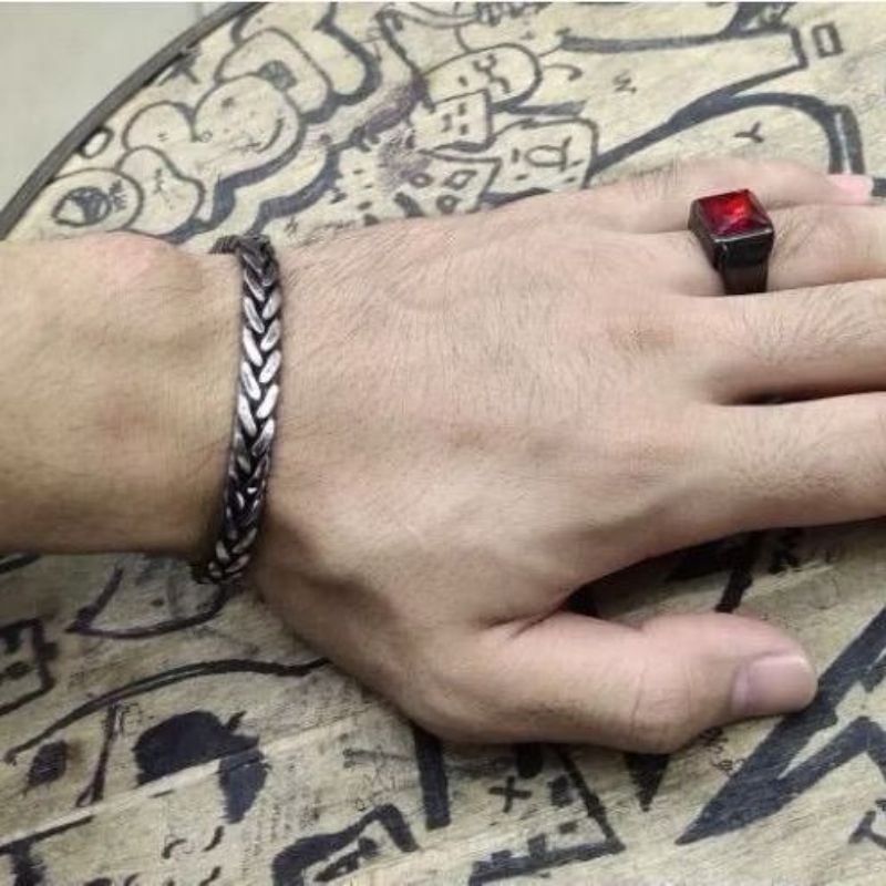 Gelang Titanium Baja Putih/hitam Monel Anyam Kotak Pria Wanita Anti Karat MODEL C