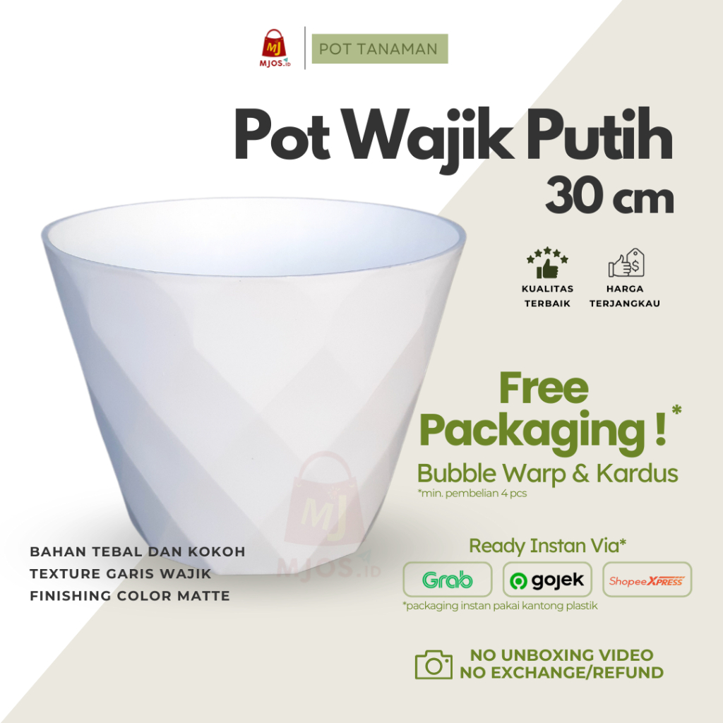 Pot bunga tanaman hias plastik Estetik Motif Wajik warna putih 30 cm murah - pot lucu estetik besar