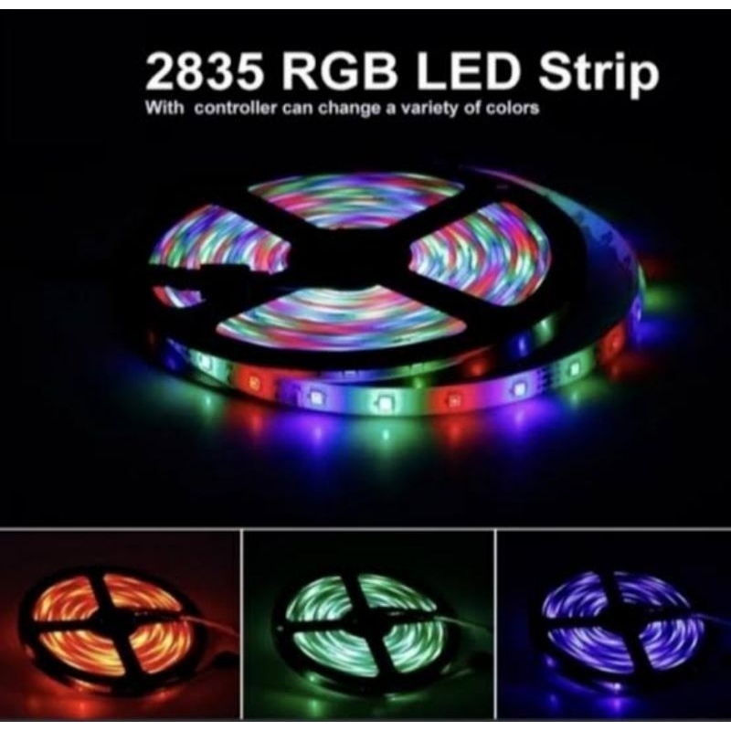 PAKET LAMPU LED STRIP RGB 2835 5050 3528 WARNA WARNI 5M 10 METER IP44 WATERPROF KOMPLIT 1 SETT ADAPT