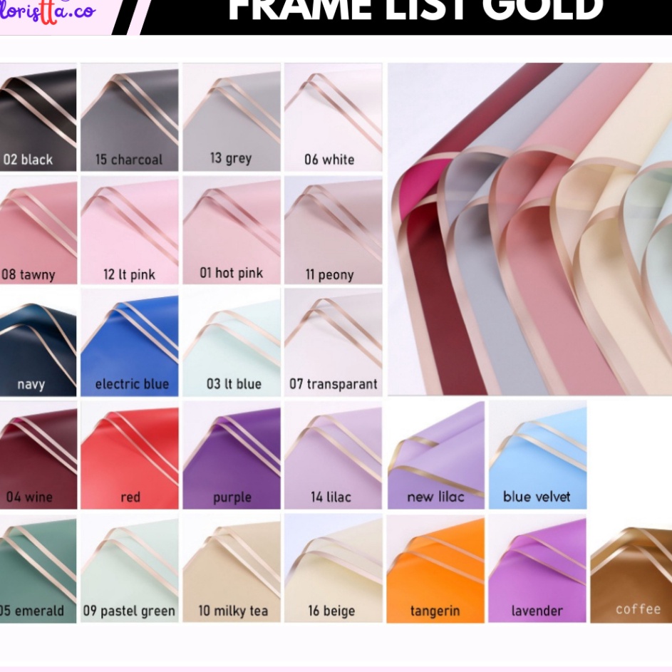 

Kejutan Hemat pack Cellophane Frame Gold List Gold Flower Wrappingkertas buket isi 2 lembar